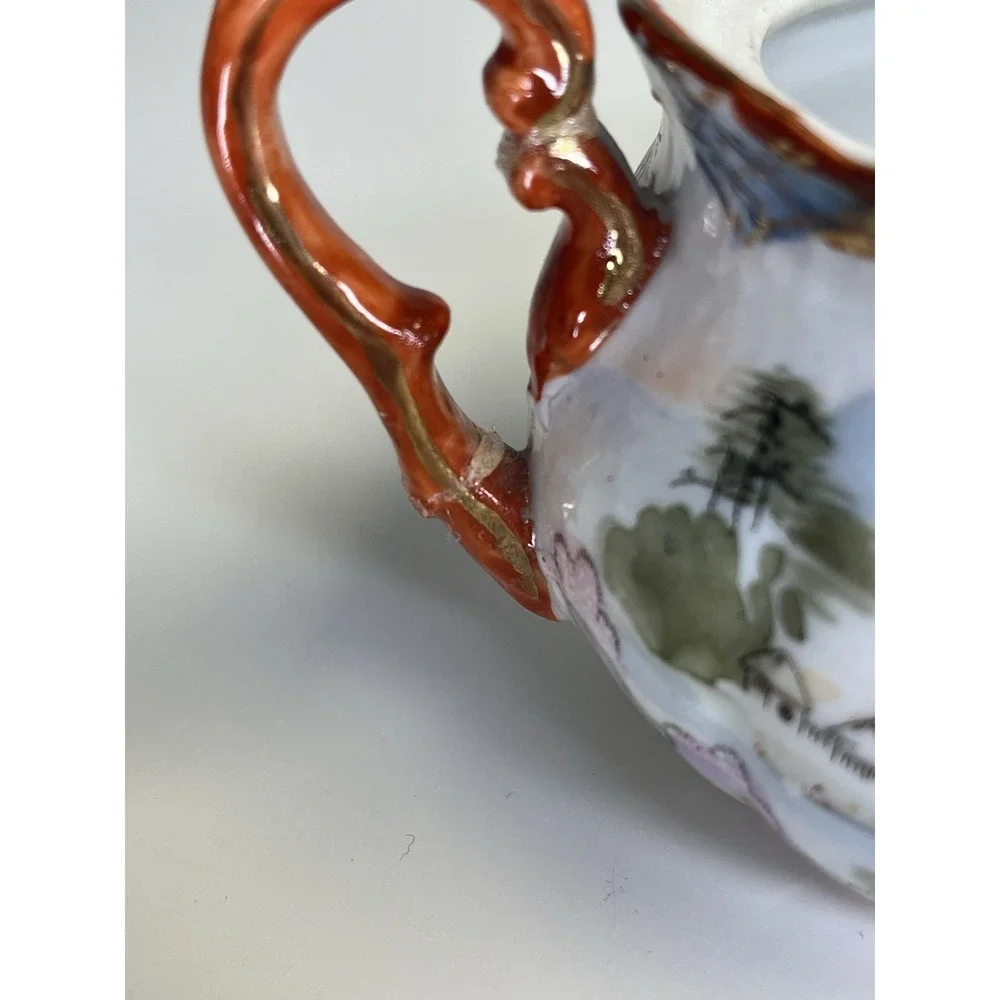 Vintage Kutani Geisha Sugar Bowl BiBi Japan Red Gold Porcelain Hand Painted‎